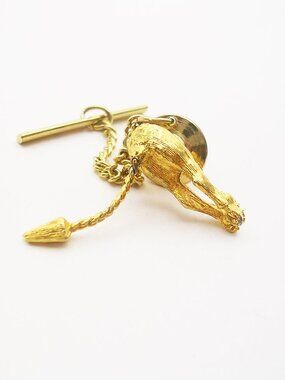 Vintage Jackass Tie Tack Pin articulated tail gold tone with chain